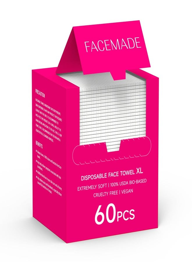 FACEMADE 60 Count Disposable Face Towels, 100% USDA Biobased Face Towelettes Disposable, Clean Facial Towels for Makeup and Clean Skin, Super Soft and Thick Dry Wipes Club - Image 1